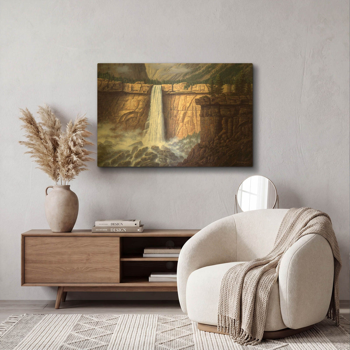 'Canyon Cascade' By R. Hed Gold Metal Wall Art
