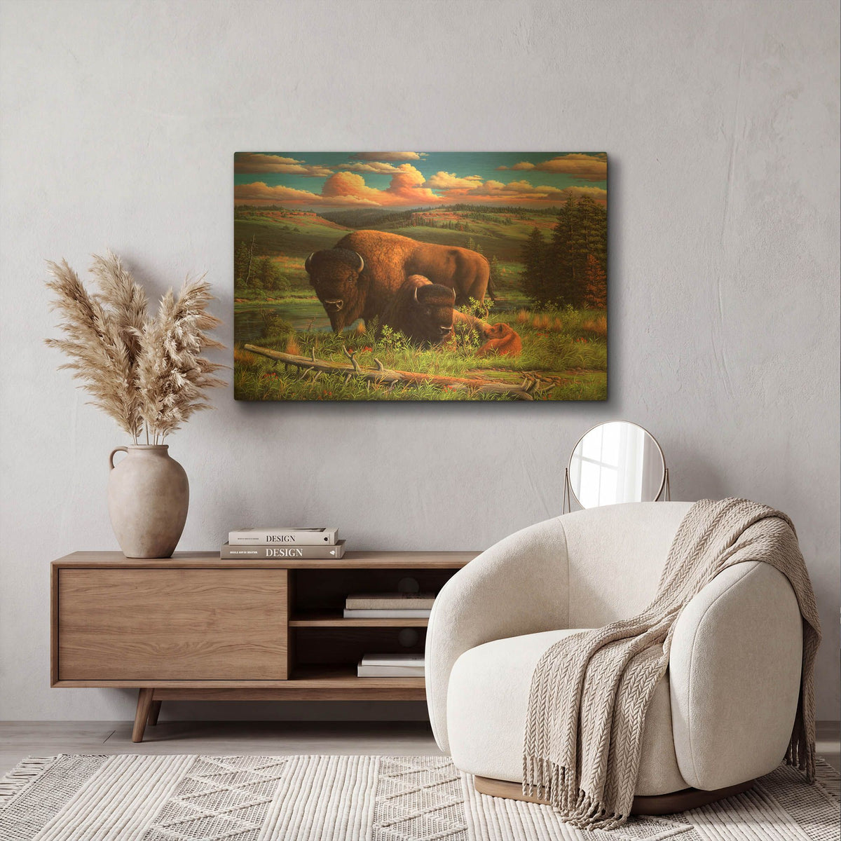 'Buffalo Nation' By R. Hed Gold Metal Wall Art