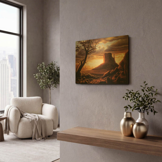 'The Southwest Sun' By R. Hed Gold Metal Wall Art
