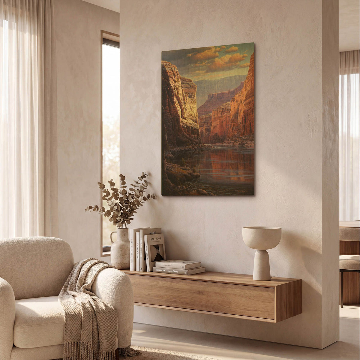 'River Through The Past' By R. Hed Gold Metal Wall Art