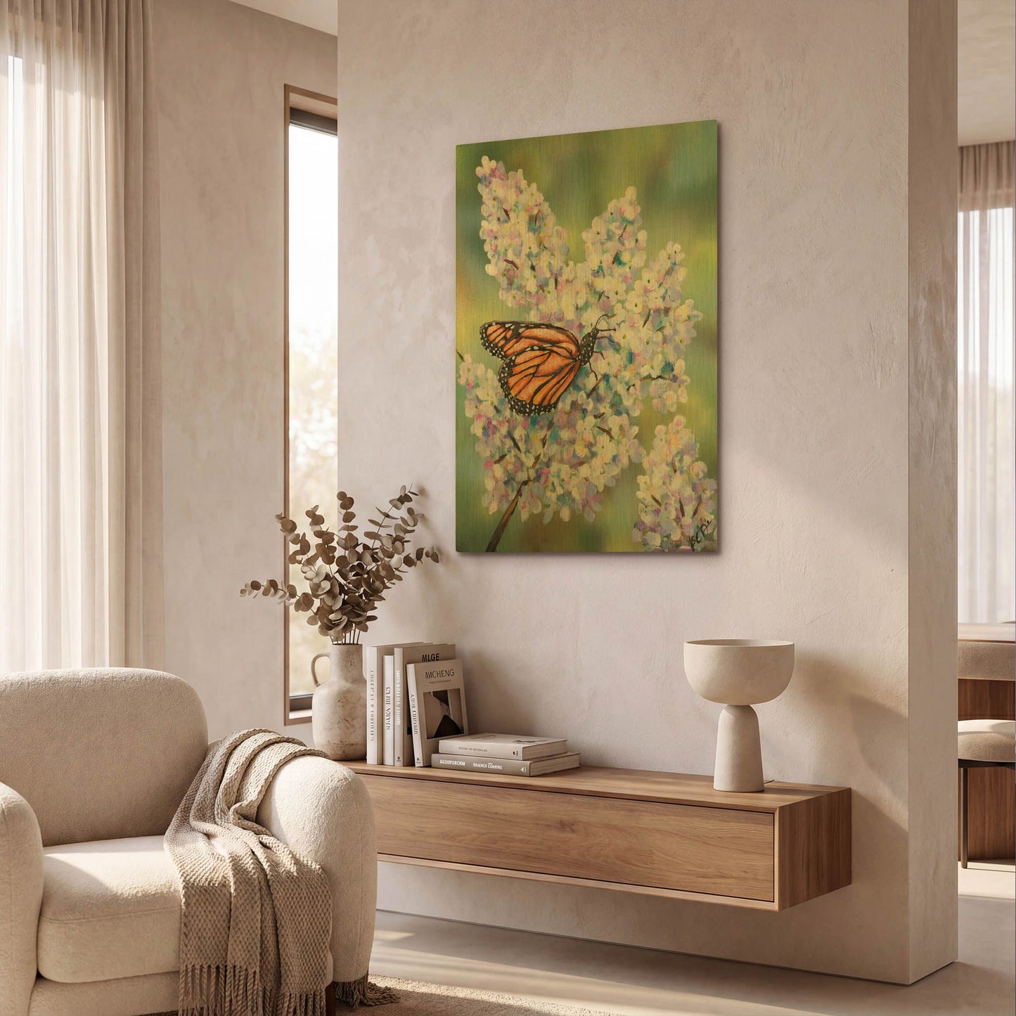 'Butterfly with Hydrangea' By Sarah Davis Gold Metal Wall Art
