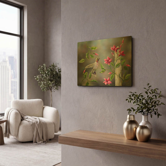 'Hummingbird with Flowers' By Sarah Davis Gold Metal Wall Art