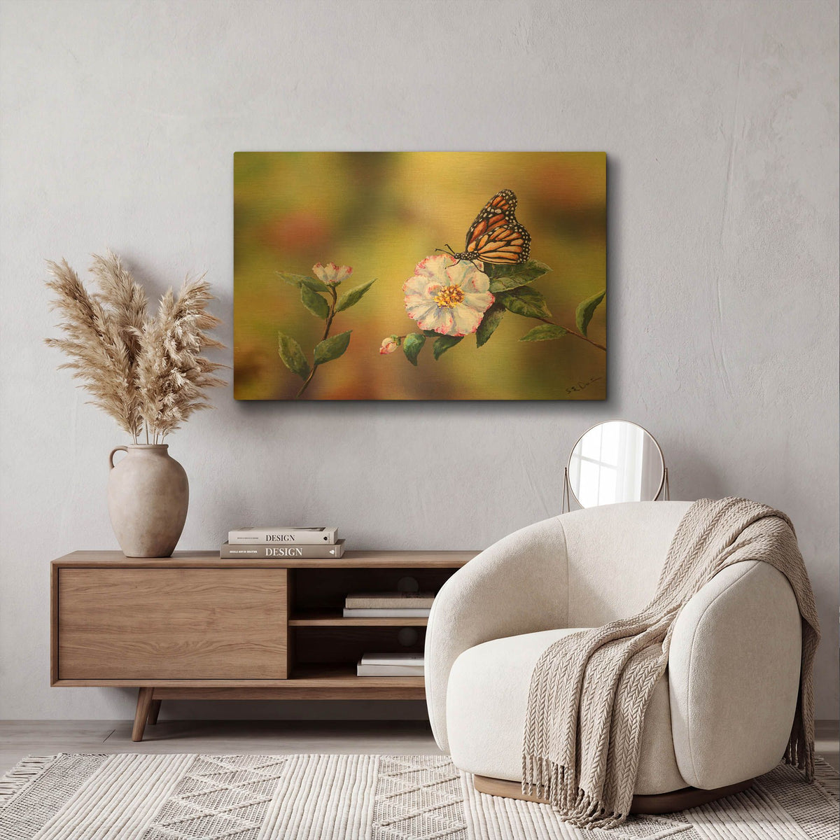 'Monarch With Camellia' By Sarah Davis Gold Metal Wall Art