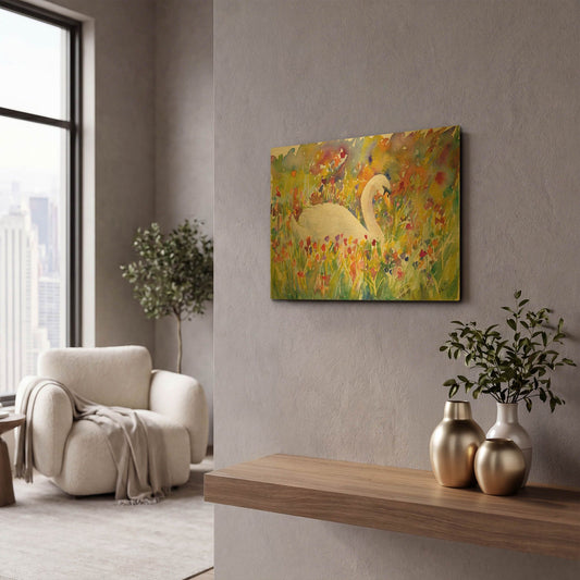 'Colorful Swan' By Sarah Davis Gold Metal Wall Art