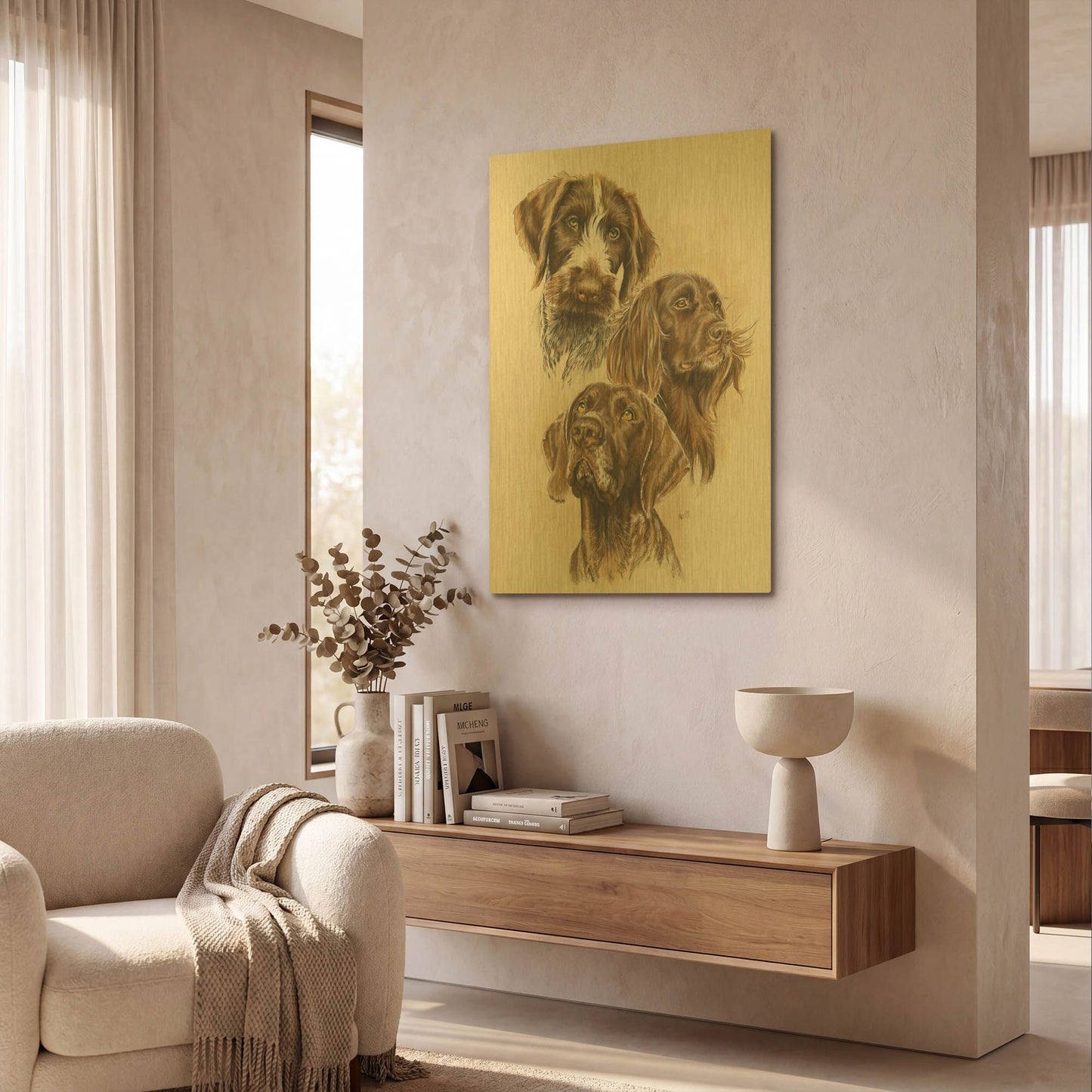 'German Pointers' By Barbara Keith Gold Metal Wall Art
