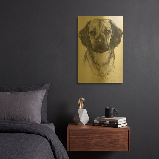 'Mr. Puggle' By Barbara Keith Gold Metal Wall Art
