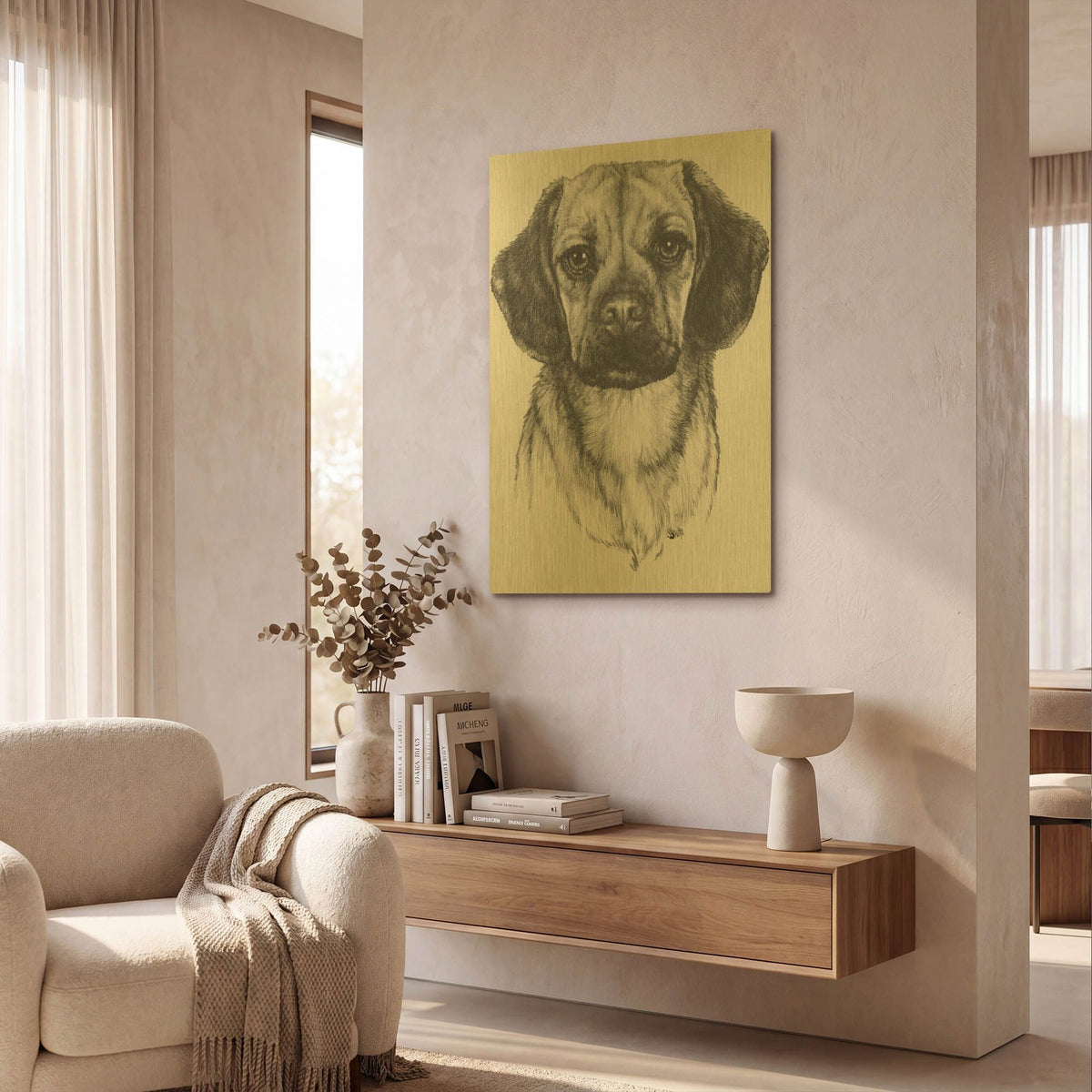 'Mr. Puggle' By Barbara Keith Gold Metal Wall Art