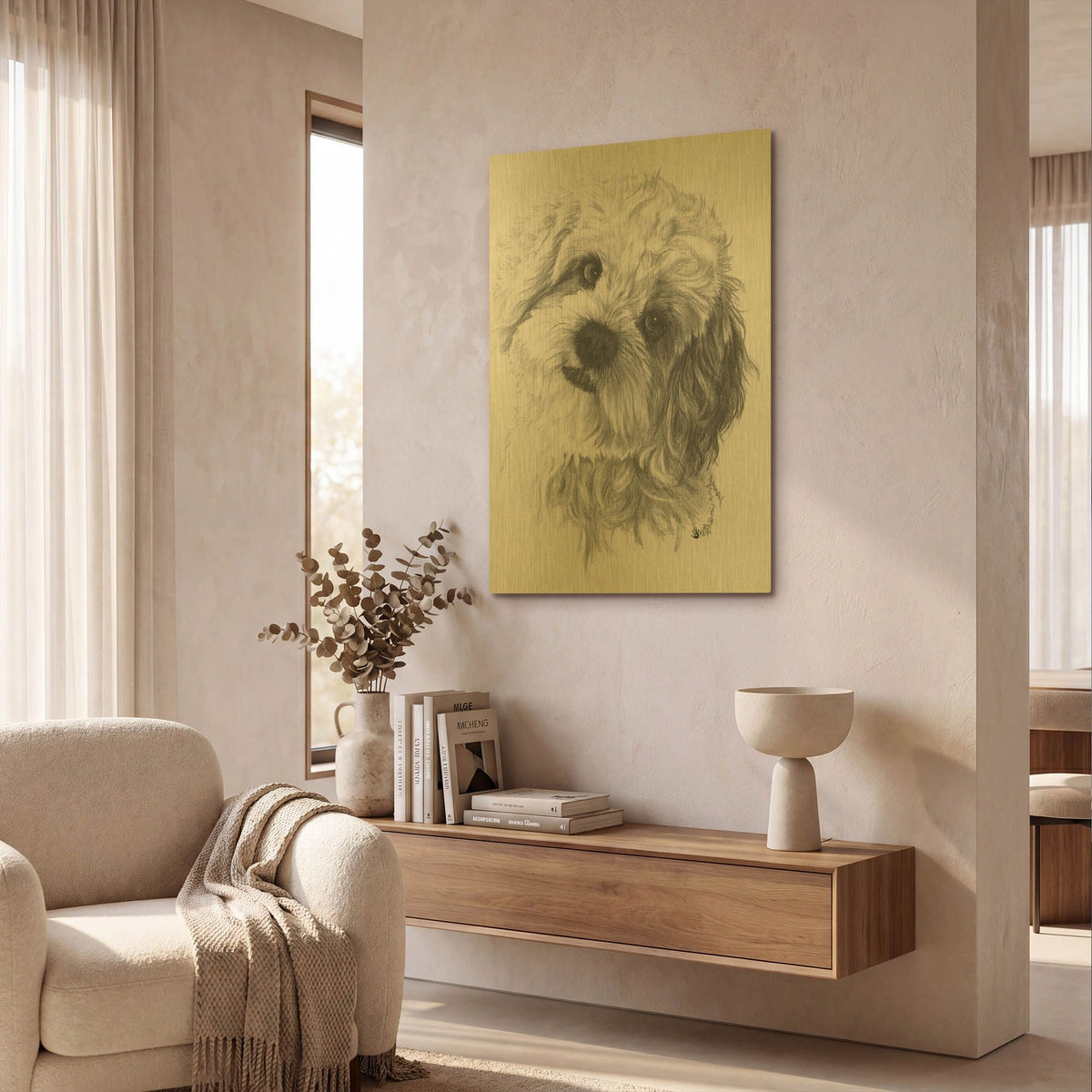 'Cavachon' By Barbara Keith Gold Metal Wall Art