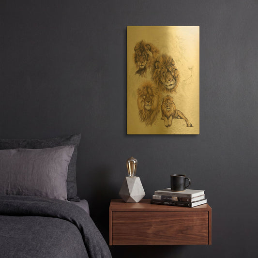 'Ghost Image Lion' By Barbara Keith Gold Metal Wall Art