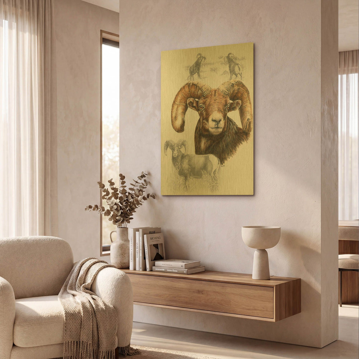 'Big Horn Sheep' By Barbara Keith Gold Metal Wall Art