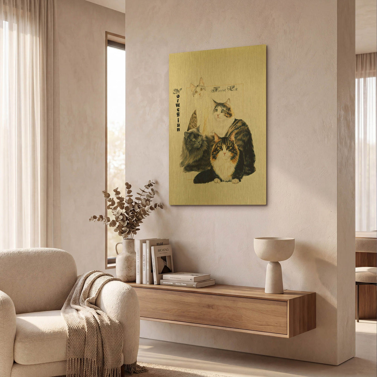'Norwegin Forest Cat' By Barbara Keith Gold Metal Wall Art