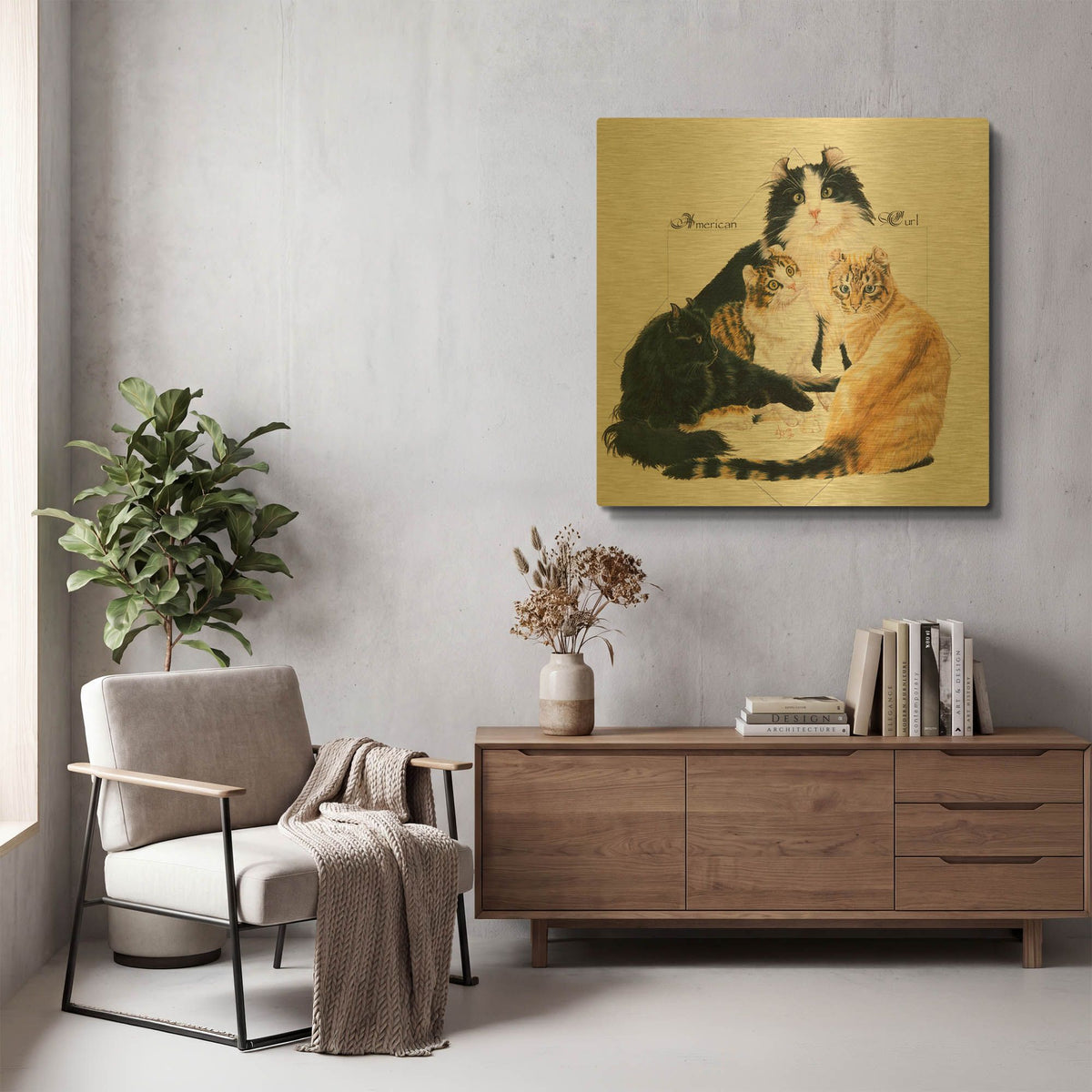 'American Curl' By Barbara Keith Gold Metal Wall Art