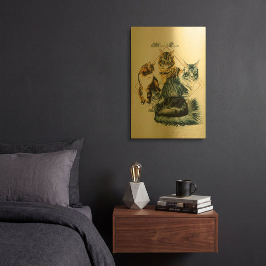 'Maine Coon' By Barbara Keith Gold Metal Wall Art