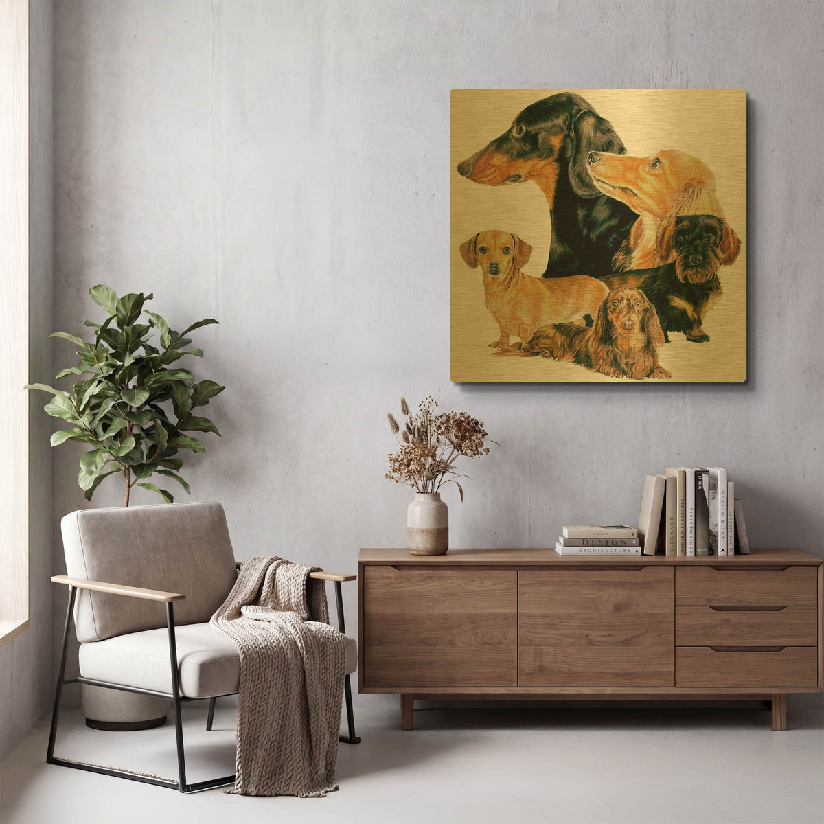'Dachshund 2' By Barbara Keith Gold Metal Wall Art