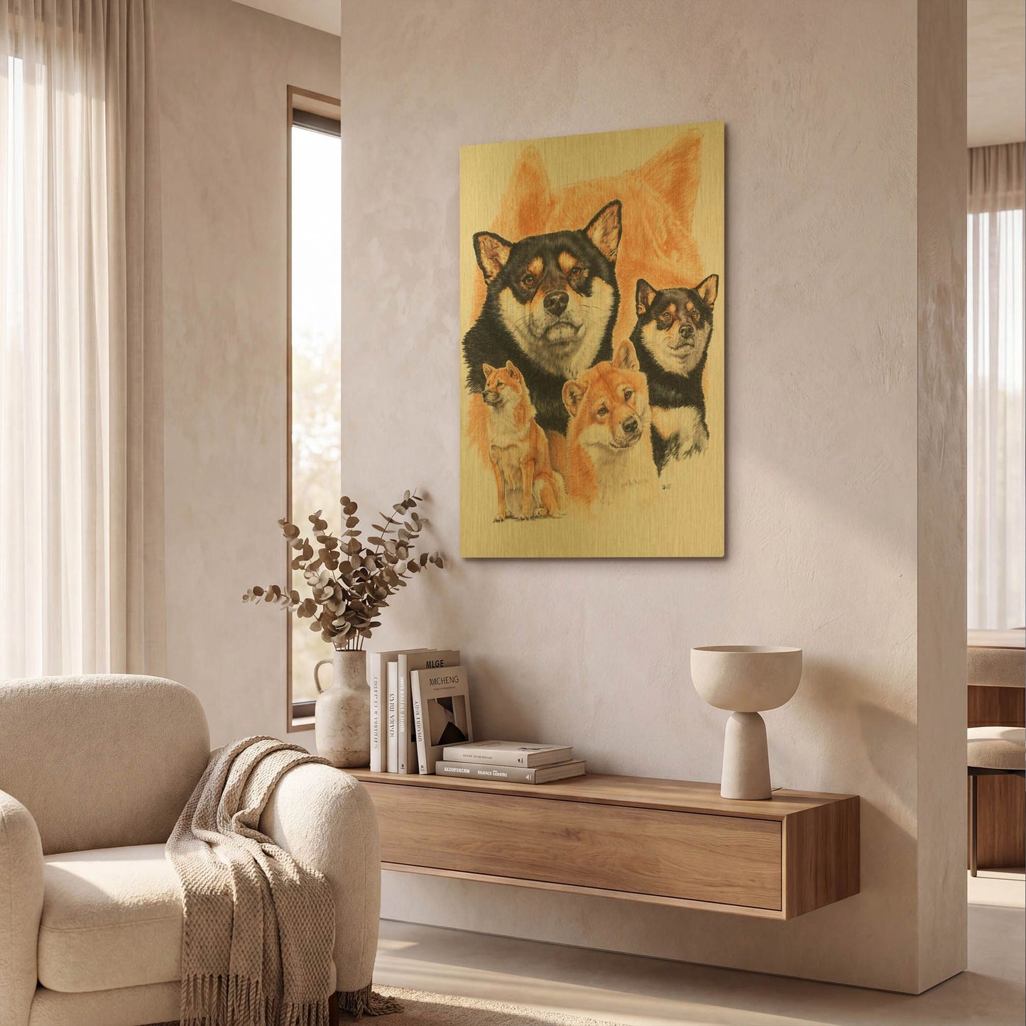 'Shiba Inv + Ghost' By Barbara Keith Gold Metal Wall Art