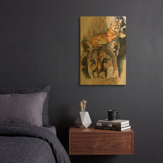 'Felis Concolor Cory' By Barbara Keith Gold Metal Wall Art