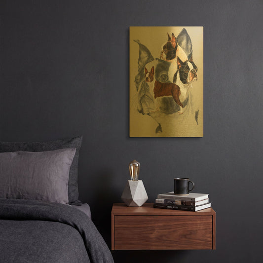 'Boston Terrier 2' By Barbara Keith Gold Metal Wall Art