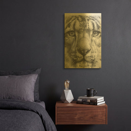'Up Close Snow Leopard' By Barbara Keith Gold Metal Wall Art