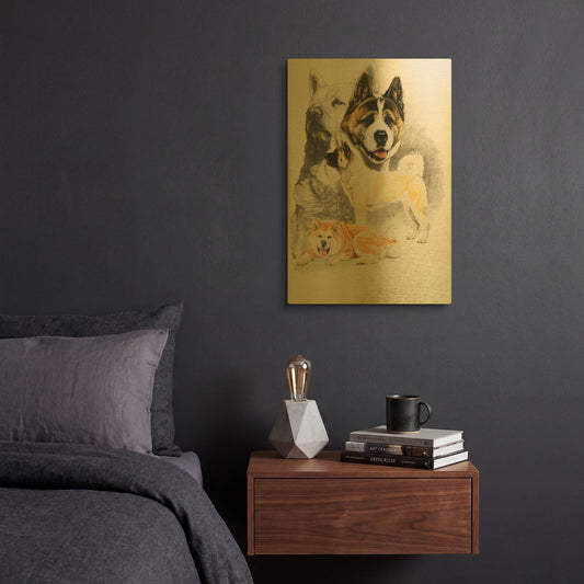 'Akita 2' By Barbara Keith Gold Metal Wall Art