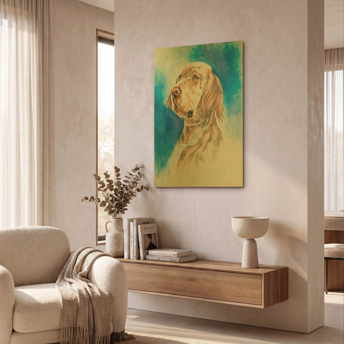 'English Setter' By Barbara Keith Gold Metal Wall Art