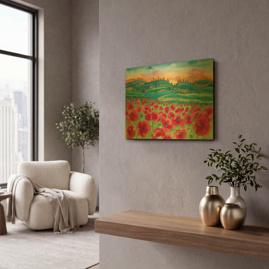 'Magical Poppy Field' By Carissa Luminess Gold Metal Wall Art