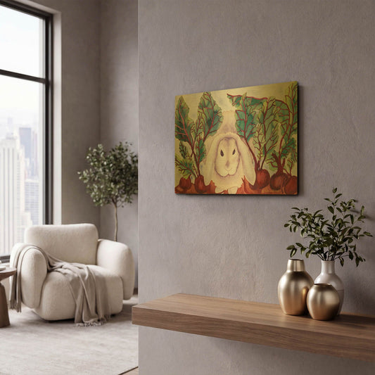 'Bunny with Beets' By Carissa Luminess Gold Metal Wall Art
