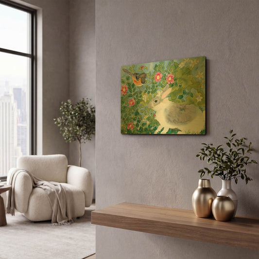 'Bunny with Towee' By Carissa Luminess Gold Metal Wall Art
