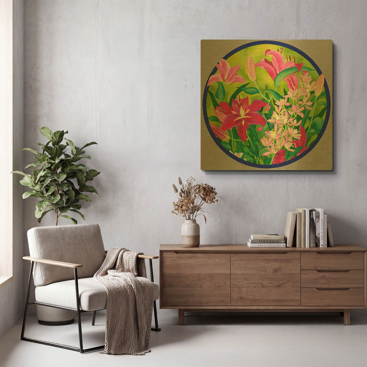 'Lilly Love-Circle' By Carissa Luminess Gold Metal Wall Art