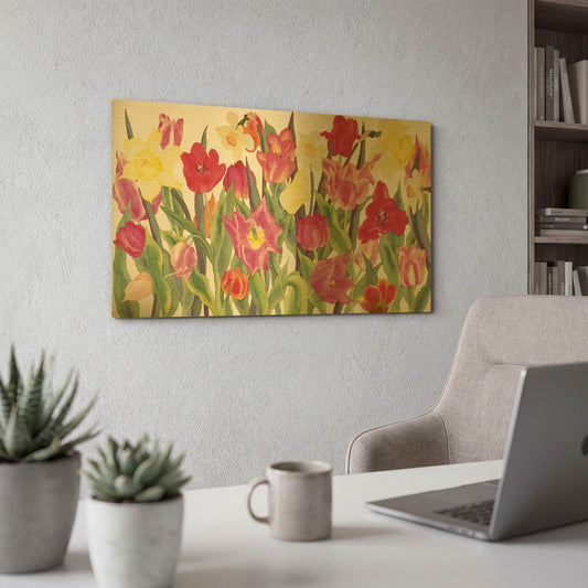 'Tulips And Daffodils' By Carissa Luminess Gold Metal Wall Art