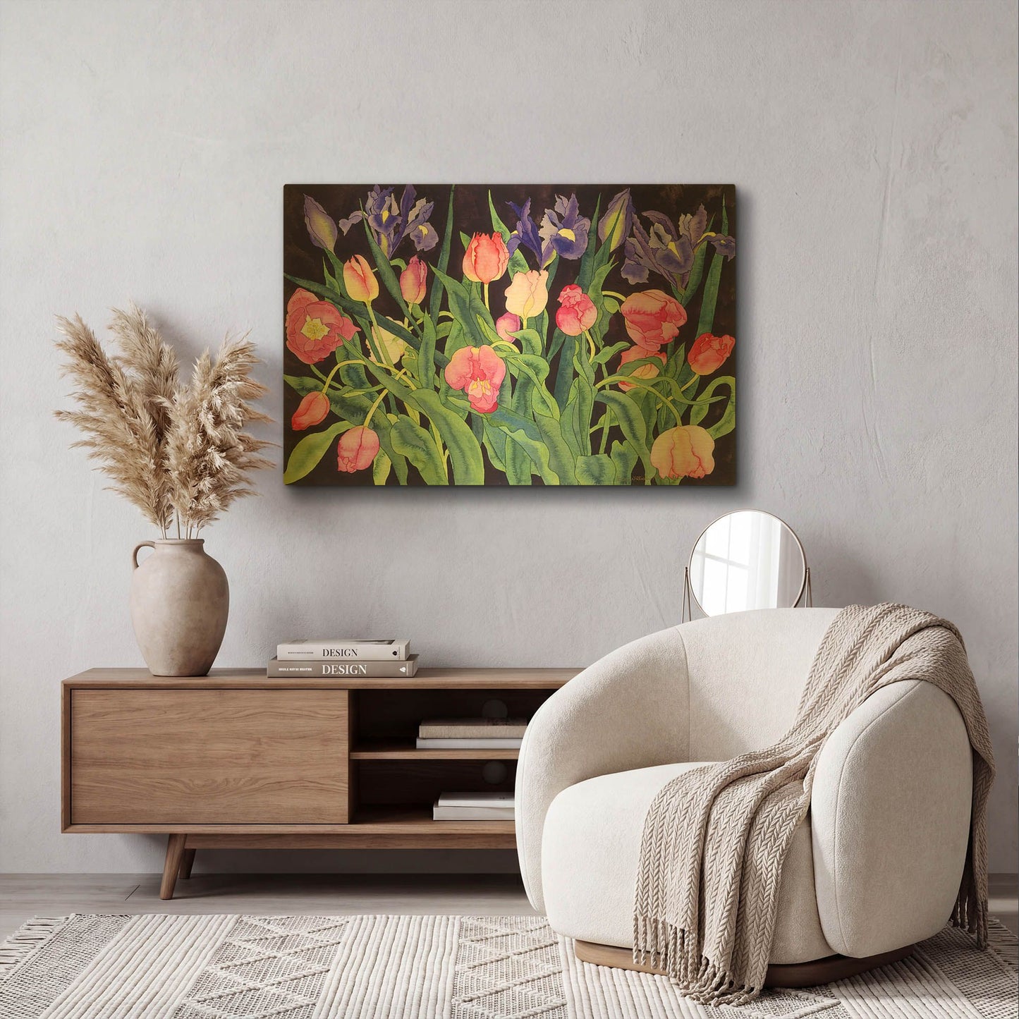 'Tulips And Irises' By Carissa Luminess Gold Metal Wall Art