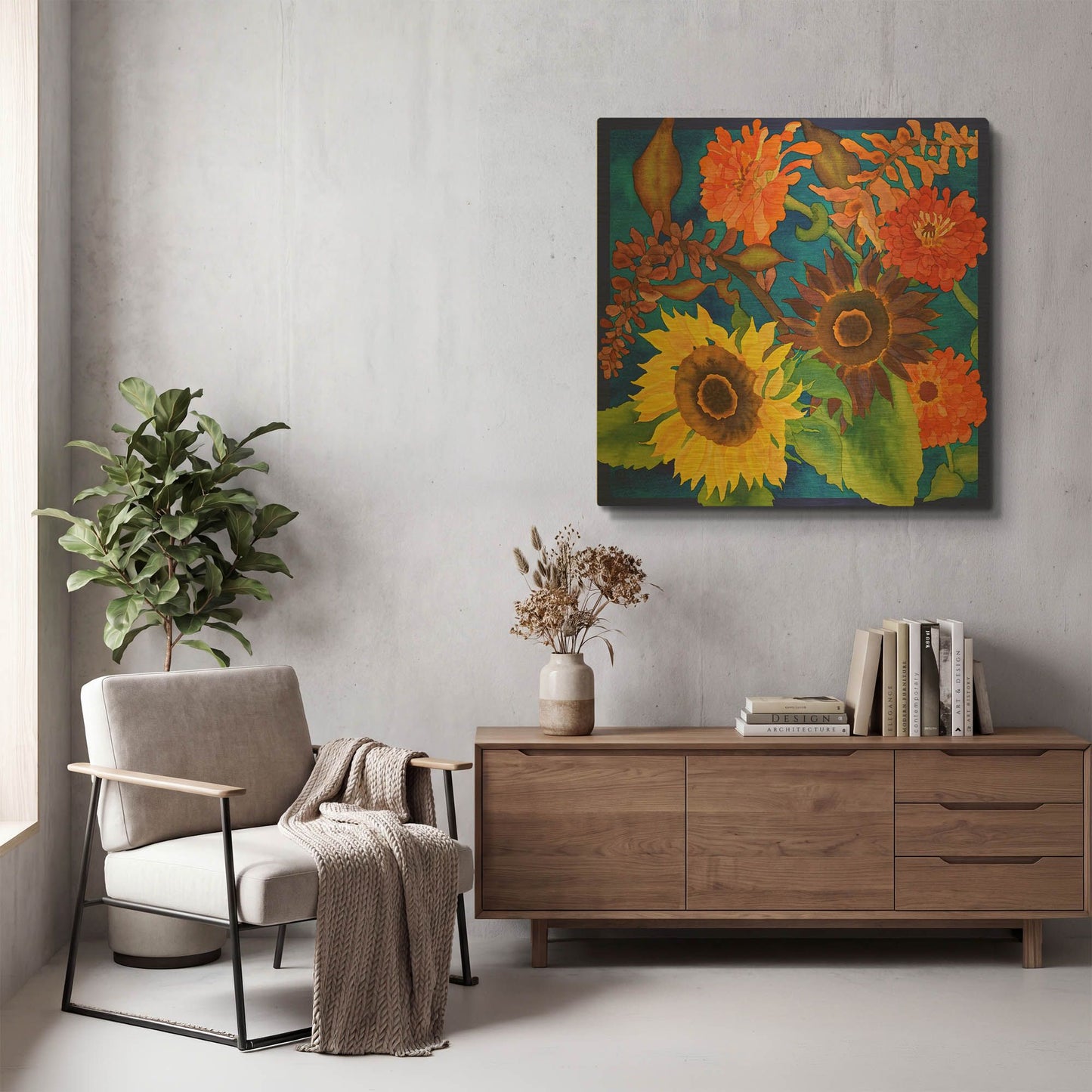 'Fall Change - Square' By Carissa Luminess Gold Metal Wall Art