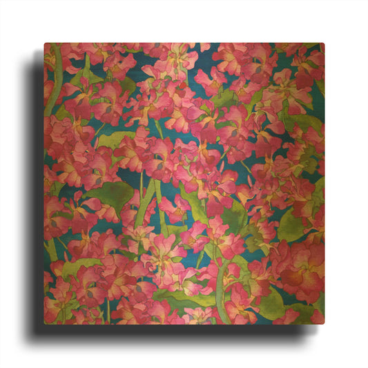 'Dance Of Love- Pink Flowers Repeat' By Carissa Luminess Gold Metal Wall Art