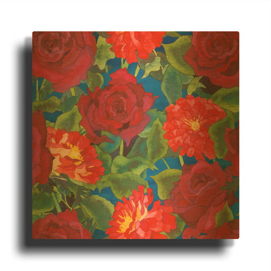 'Dance Of Love- Roses & Zinnias' By Carissa Luminess Gold Metal Wall Art