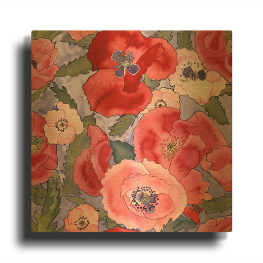 'Poppies pattern- light' By Carissa Luminess Gold Metal Wall Art