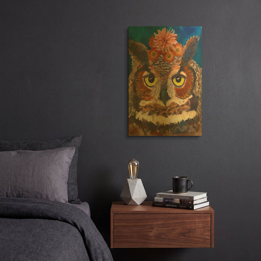 'Great Horned Owl' By Carissa Luminess Gold Metal Wall Art