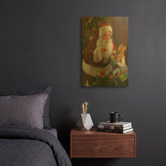 'Santa With Teddy Bear' By David Lindsley Gold Metal Wall Art