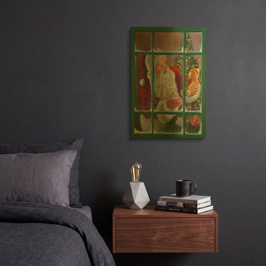 'Santa Window 3' By David Lindsley Gold Metal Wall Art