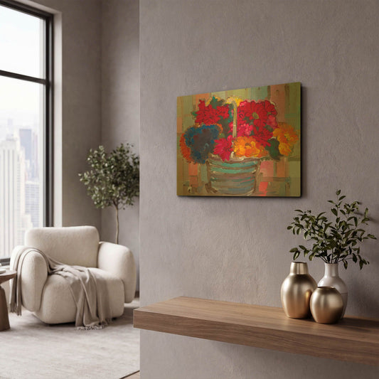 'Basket of Flowers II' By Hooshang Khorasani Gold Metal Wall Art