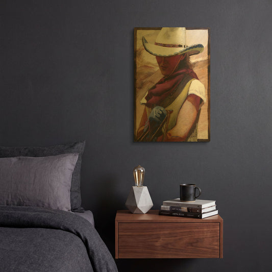 'The Blue Glove' By J. E. Knauf Gold Metal Wall Art