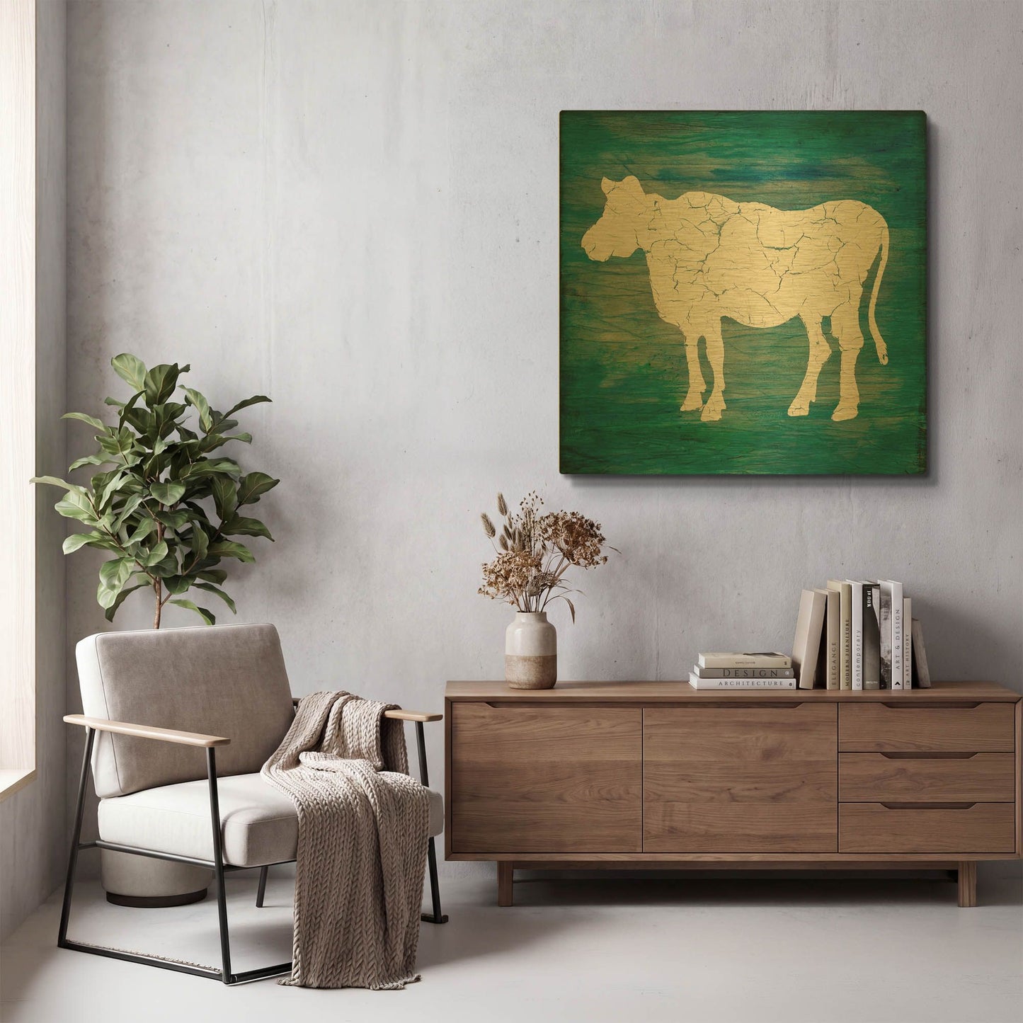 'Farm Cow' By Lightbox Journal Gold Metal Wall Art