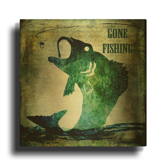 'Gone Fishing' By Lightbox Journal Gold Metal Wall Art