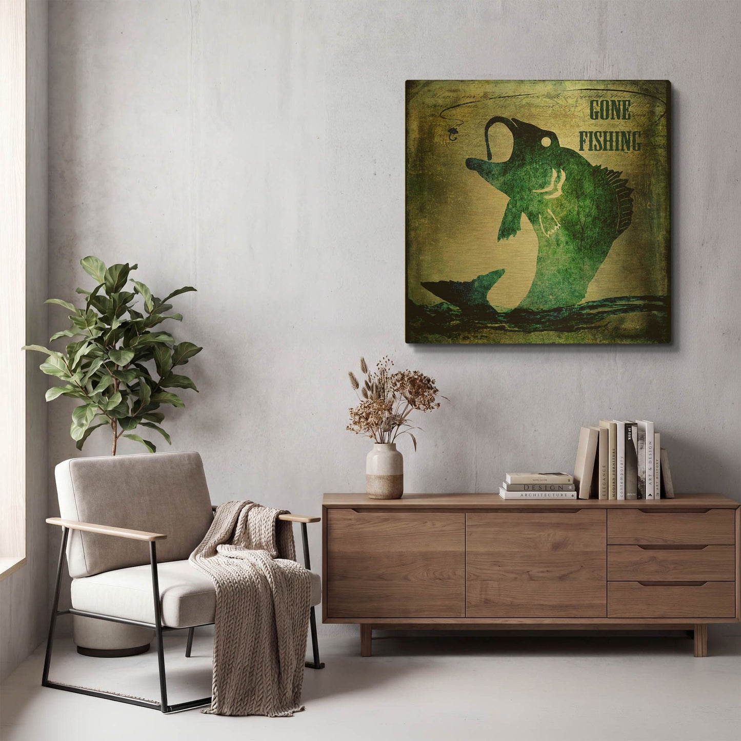 'Gone Fishing' By Lightbox Journal Gold Metal Wall Art
