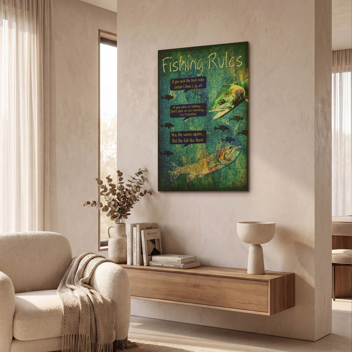 'Fishing Rules' By Lightbox Journal Gold Metal Wall Art
