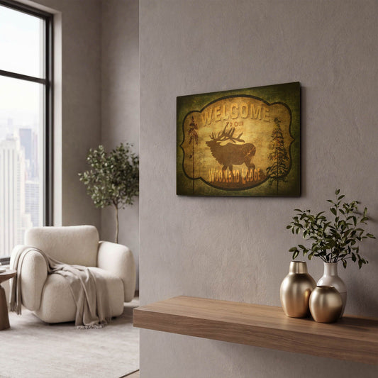 'Welcome Lodge Elk' By Lightbox Journal Gold Metal Wall Art