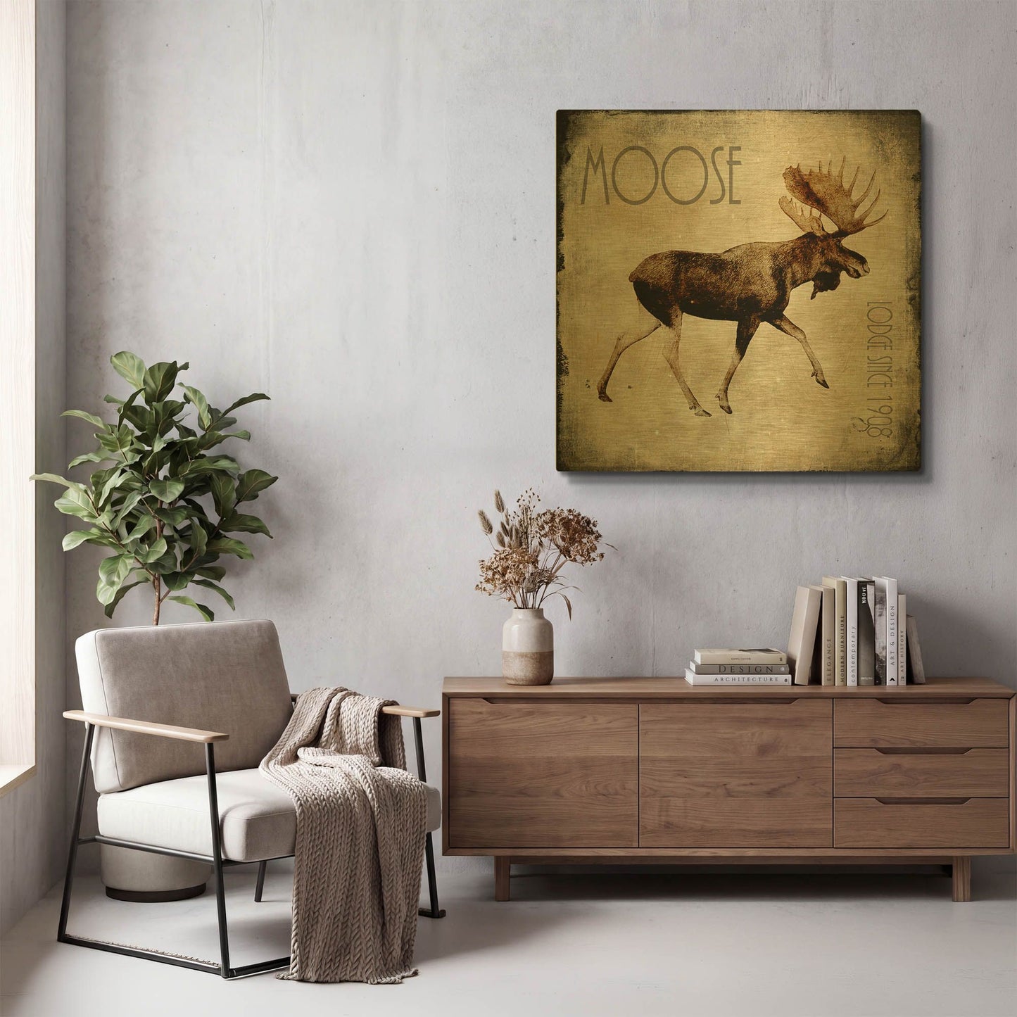 'Moose Lodge 2' By Lightbox Journal Gold Metal Wall Art