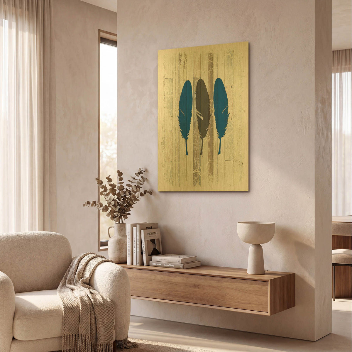 'The Blue Moose - Feathers' By Lightbox Journal Gold Metal Wall Art