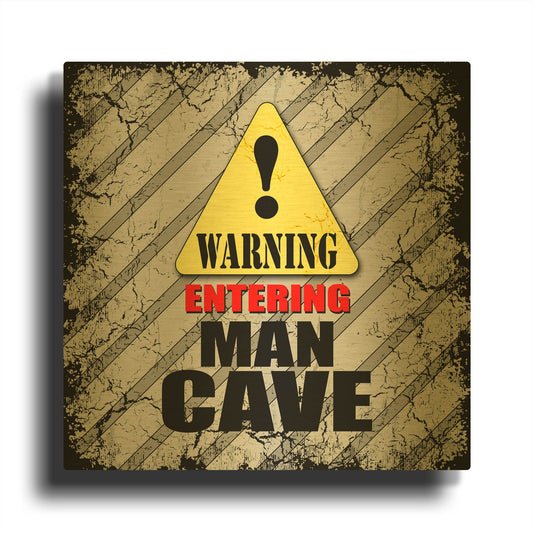 'Warning Man Cave' By Lightbox Journal Gold Metal Wall Art