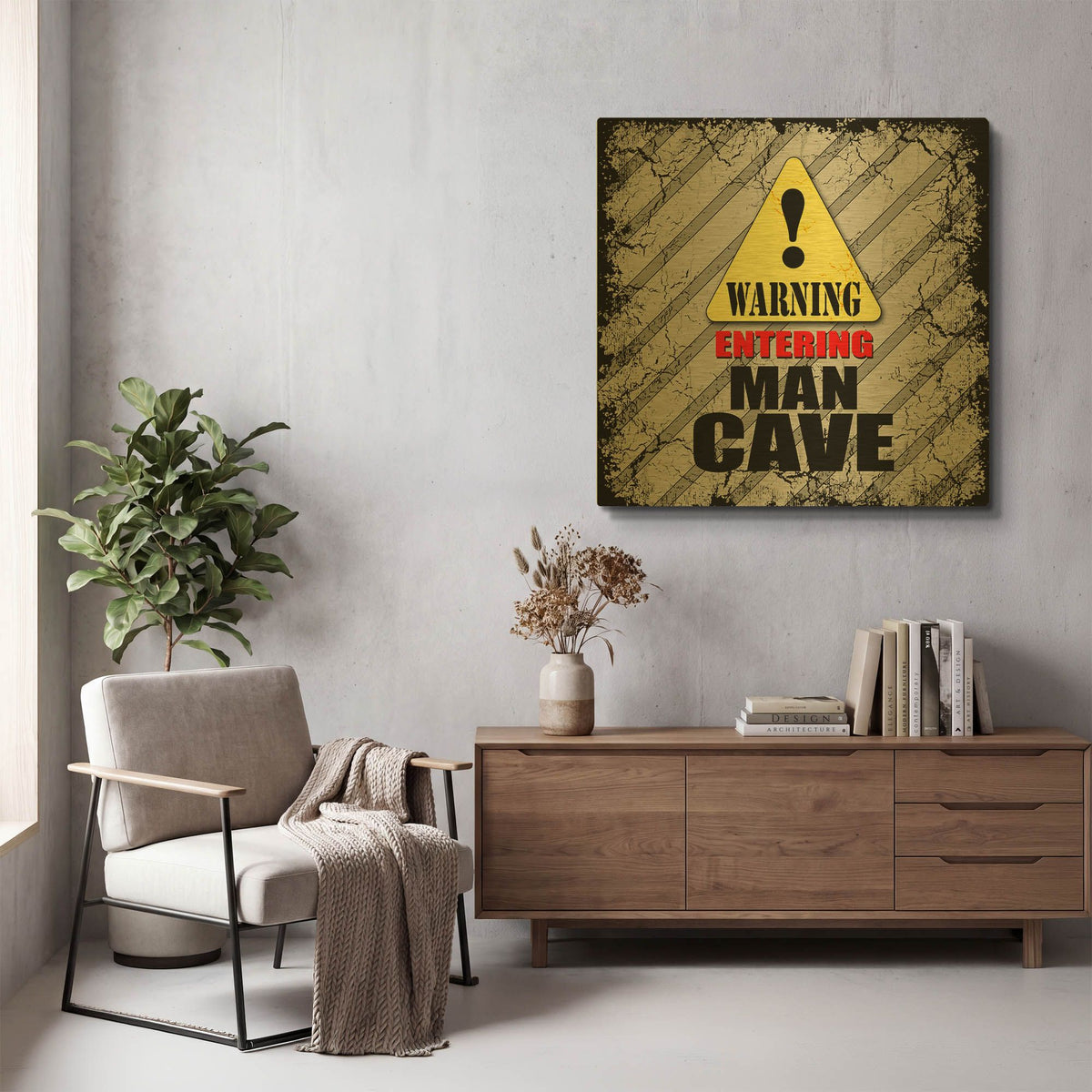 'Warning Man Cave' By Lightbox Journal Gold Metal Wall Art