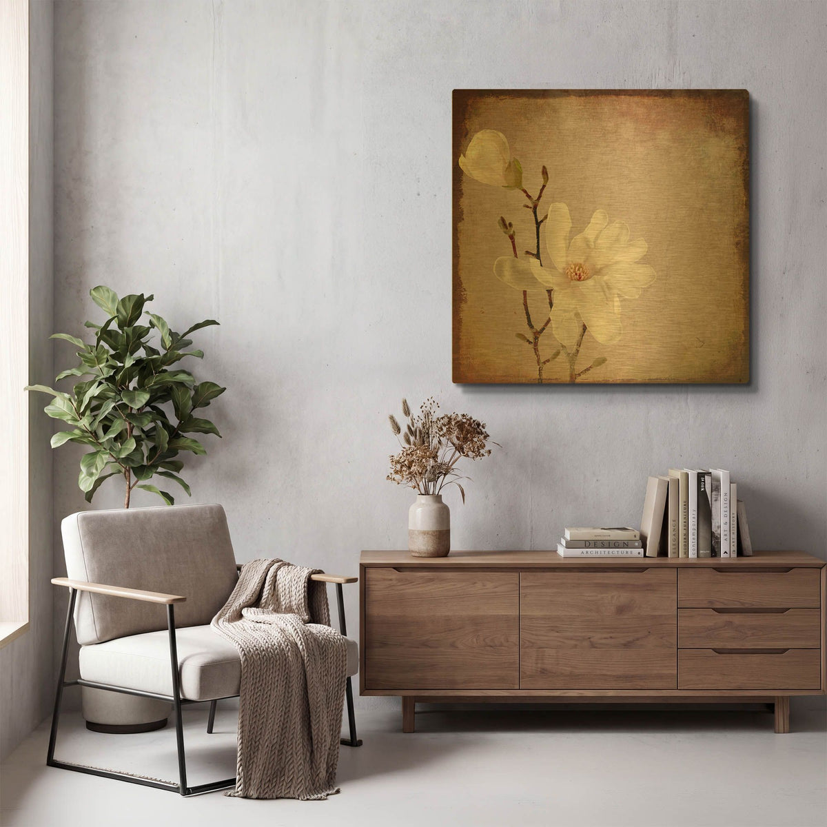 'Paper Magnolia Duo' By Lightbox Journal Gold Metal Wall Art