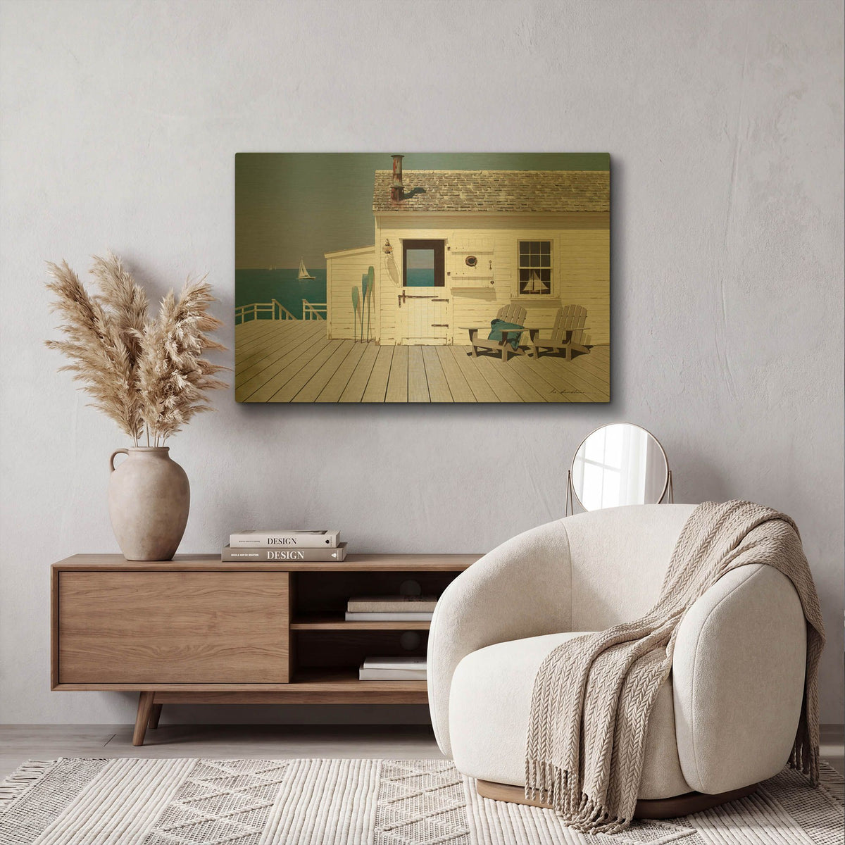 'Dock House' By Zhen-Huan Lu Gold Metal Wall Art